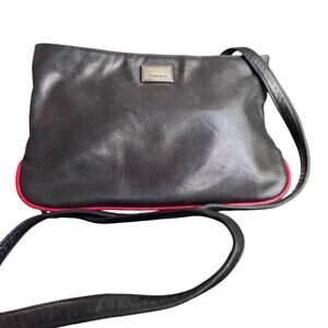 Perlina Black Leather‎ Shoulder Bag Purse With Red Trim Many Compartments